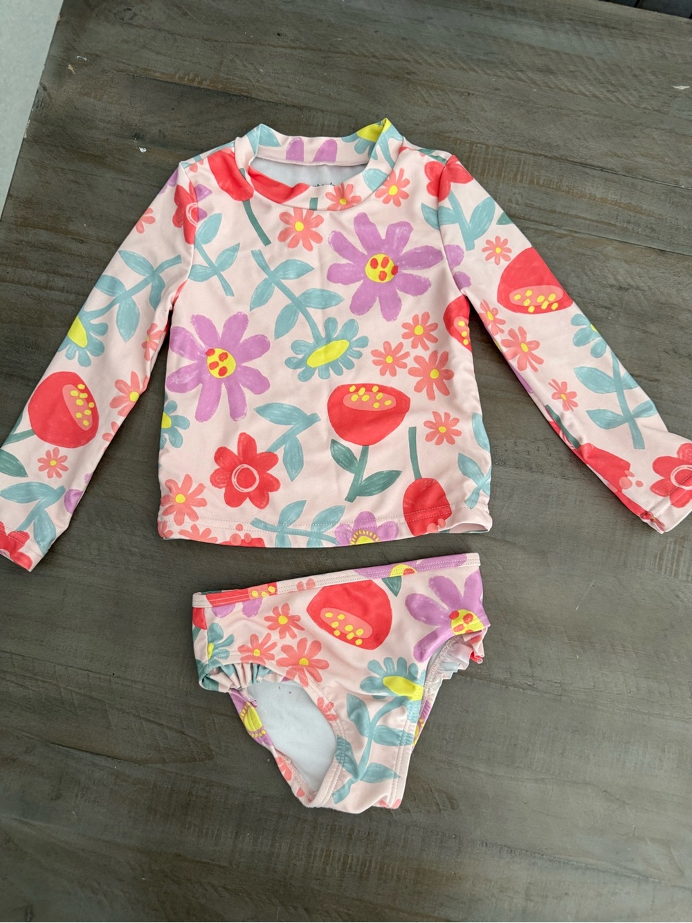 Carter's Pink Floral Long-Sleeve Rash Guard Set with Multicolor Flowers